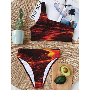 Lava Flow Print One Shoulder Bikini Top