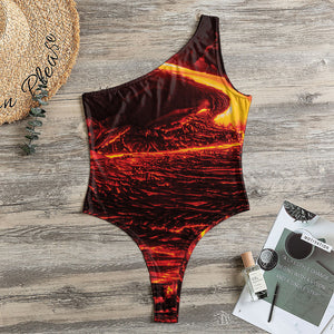 Lava Flow Print One Shoulder Bodysuit