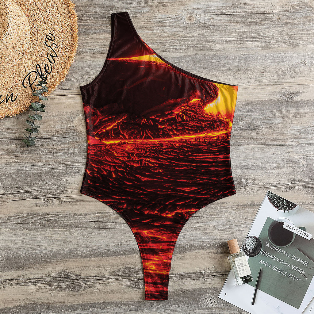 Lava Flow Print One Shoulder Bodysuit