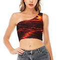 Lava Flow Print One Shoulder Crop Top
