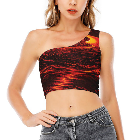 Lava Flow Print One Shoulder Crop Top