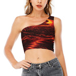 Lava Flow Print One Shoulder Crop Top