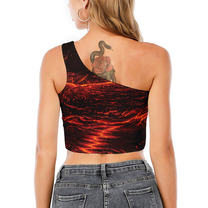 Lava Flow Print One Shoulder Crop Top