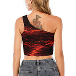 Lava Flow Print One Shoulder Crop Top