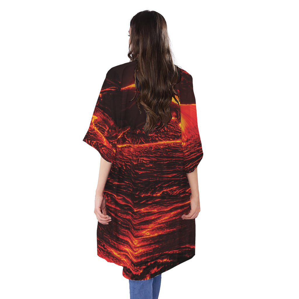 Lava Flow Print Open Front Beach Cover Up