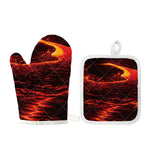 Lava Flow Print Oven Mitt And Pot Holder Set