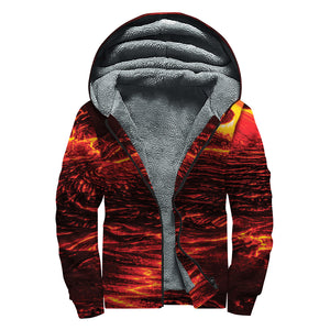 Lava Flow Print Sherpa Lined Zip Up Hoodie