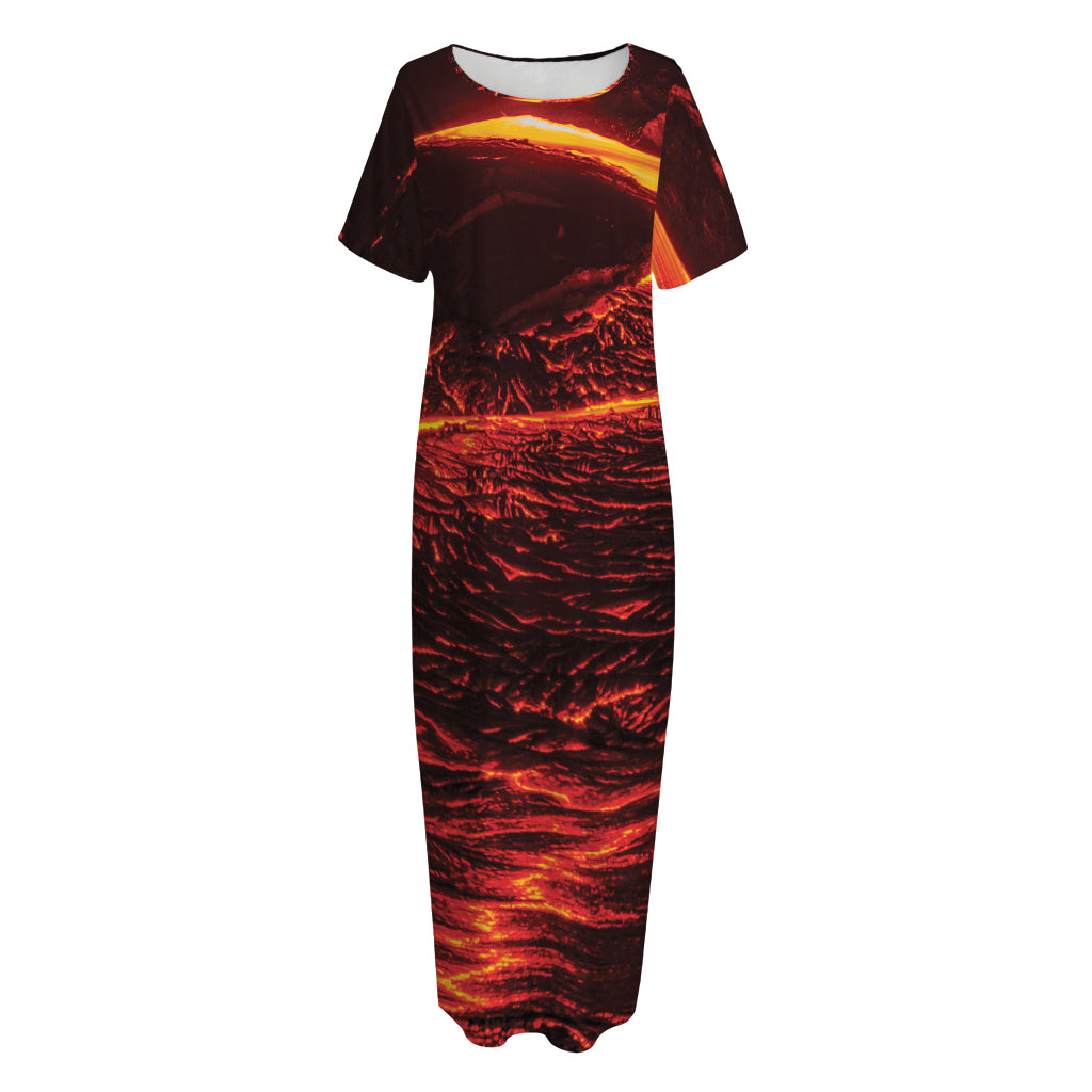 Lava Flow Print Short Sleeve Long Nightdress