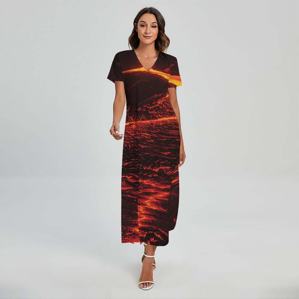 Lava Flow Print Short Sleeve Maxi Dress