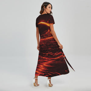 Lava Flow Print Short Sleeve Maxi Dress