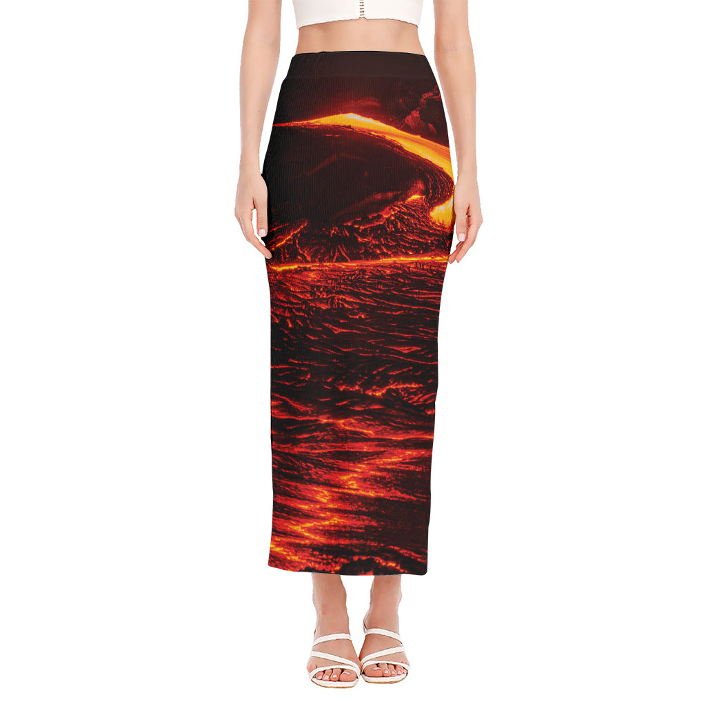 Lava Flow Print Side Slit Maxi Skirt