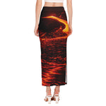 Lava Flow Print Side Slit Maxi Skirt