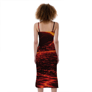 Lava Flow Print Slim Fit Midi Cami Dress