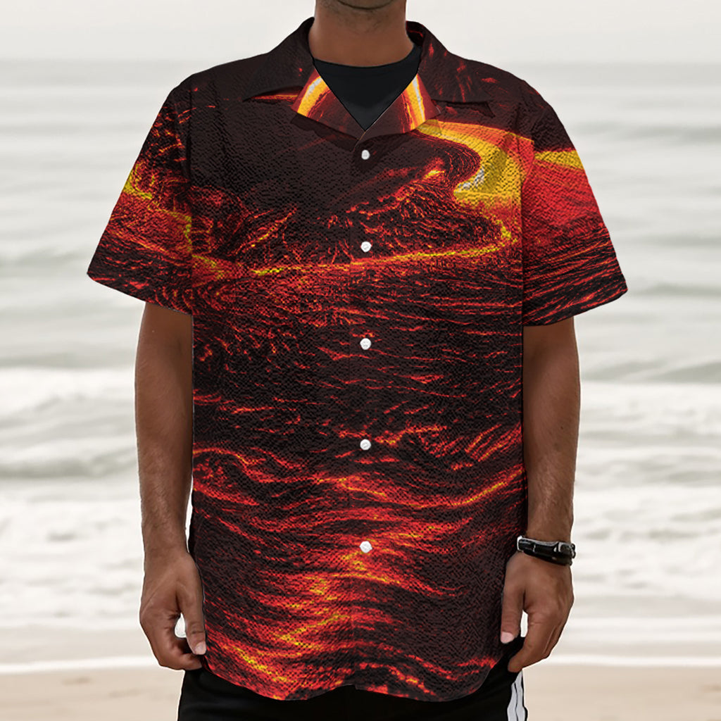 Lava Flow Print Textured Short Sleeve Shirt