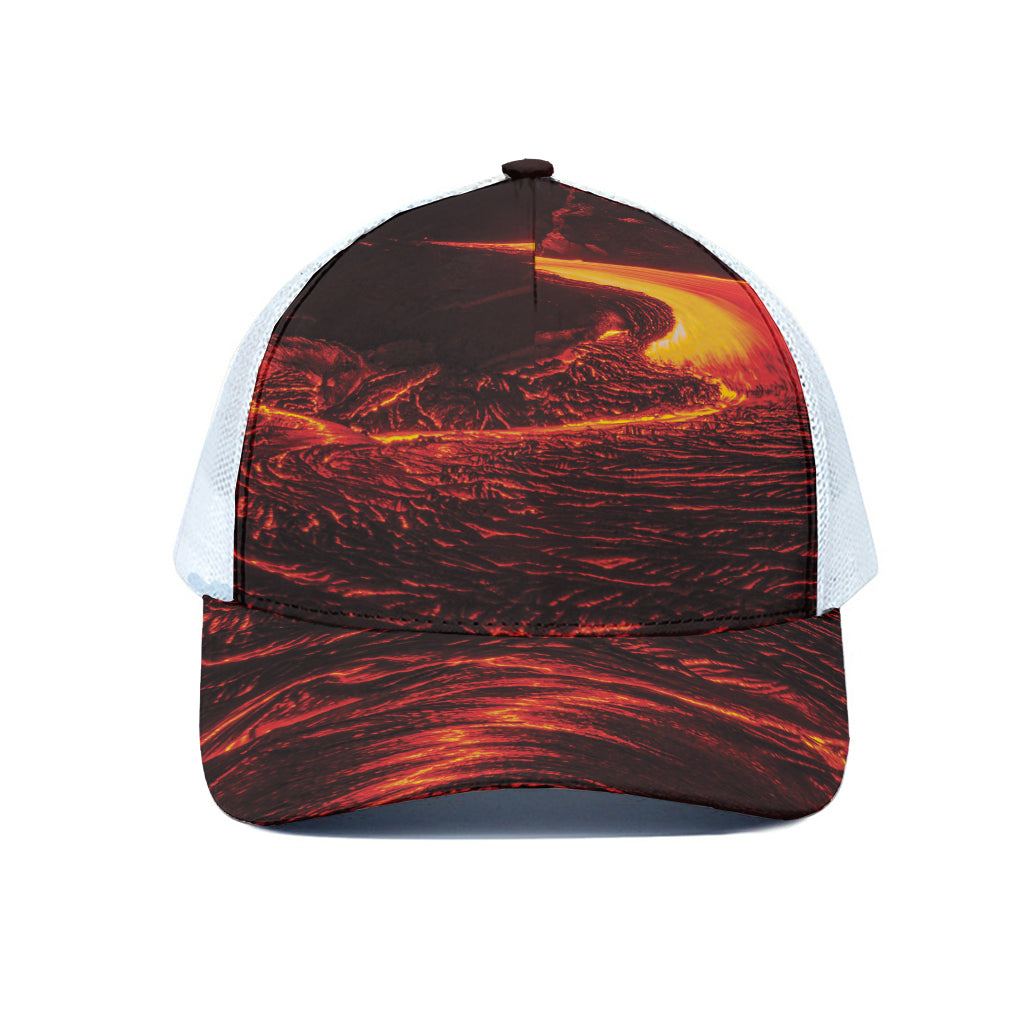 Lava Flow Print White Mesh Trucker Cap