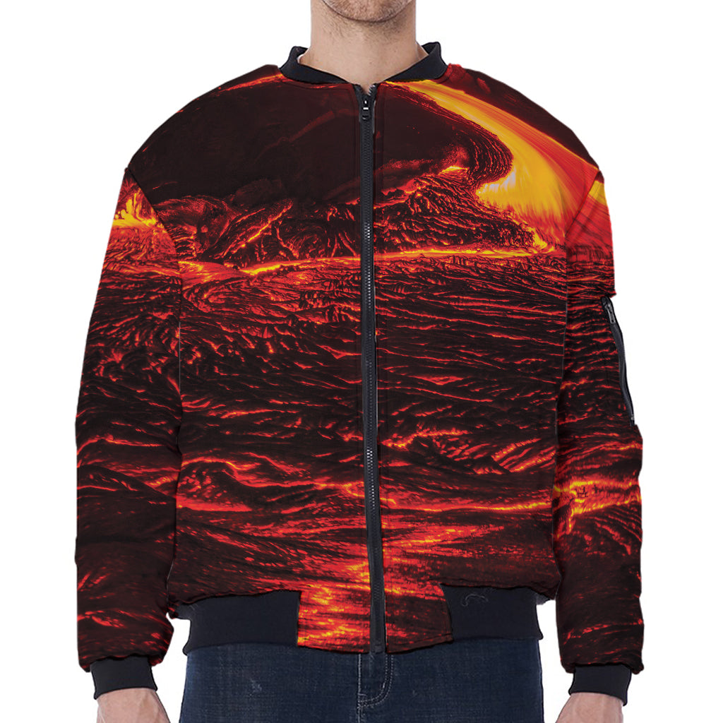 Lava Flow Print Zip Sleeve Bomber Jacket