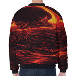 Lava Flow Print Zip Sleeve Bomber Jacket