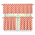 Lava Orange And White Checkered Print 3 Piece Kitchen Curtains