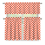 Lava Orange And White Checkered Print 3 Piece Kitchen Curtains