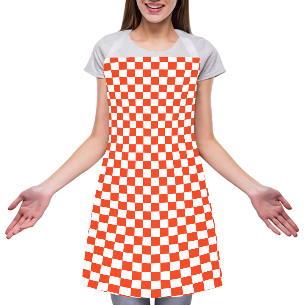 Lava Orange And White Checkered Print Adjustable Apron