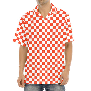 Lava Orange And White Checkered Print Aloha Shirt