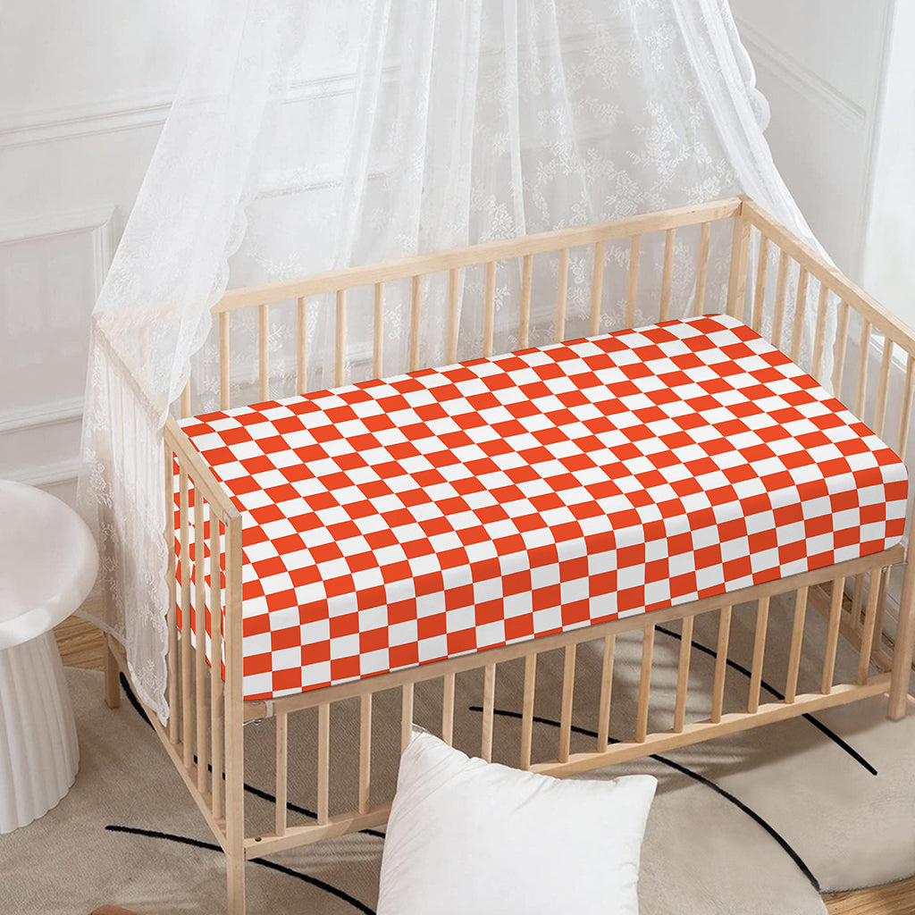 Lava Orange And White Checkered Print Baby Crib Sheet