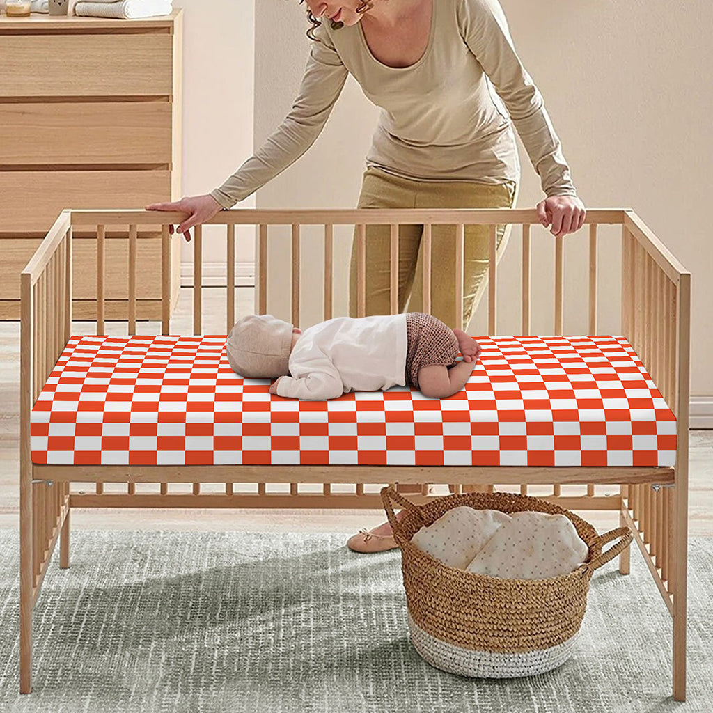 Lava Orange And White Checkered Print Baby Crib Sheet