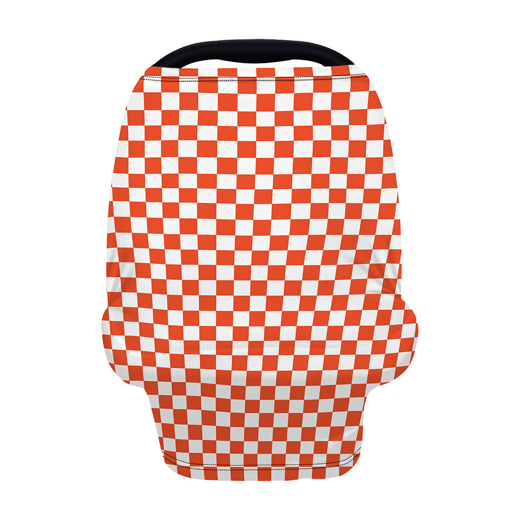 Lava Orange And White Checkered Print Baby Seat Cover