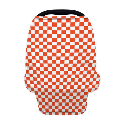 Lava Orange And White Checkered Print Baby Seat Cover