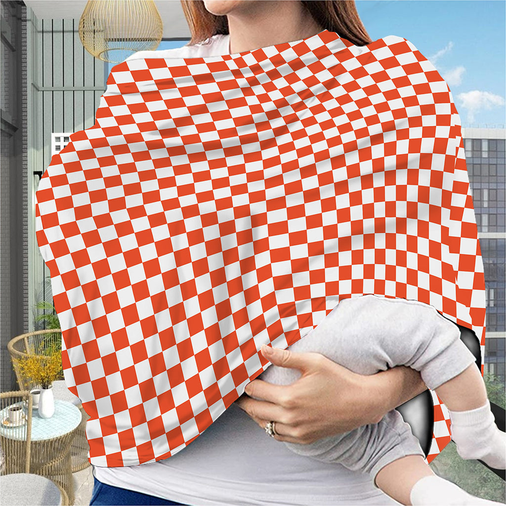 Lava Orange And White Checkered Print Baby Seat Cover