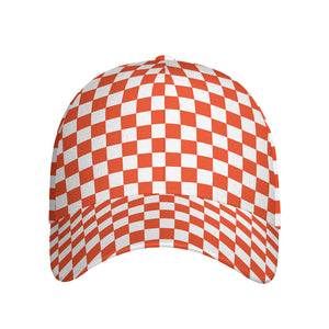 Lava Orange And White Checkered Print Baseball Cap