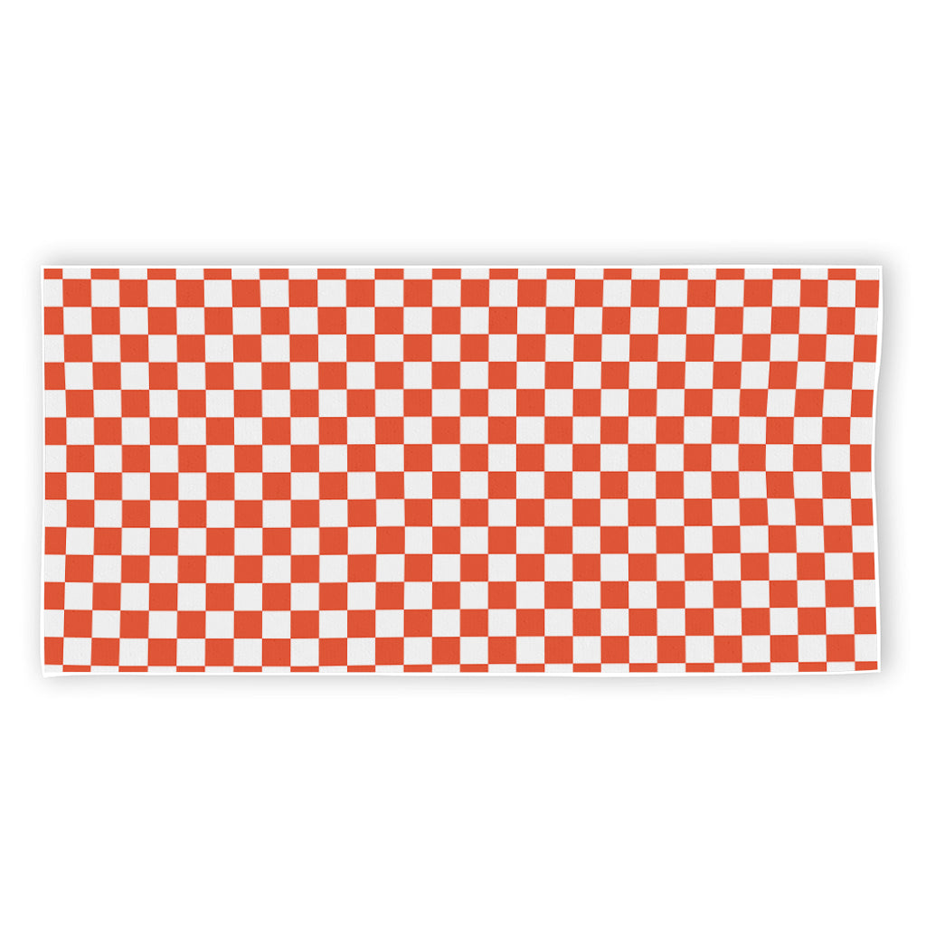 Lava Orange And White Checkered Print Beach Towel