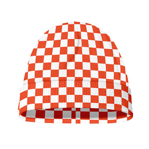 Lava Orange And White Checkered Print Beanie