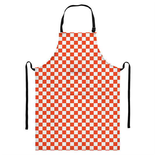 Lava Orange And White Checkered Print Bib Apron With Pocket
