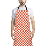 Lava Orange And White Checkered Print Bib Apron With Pocket