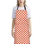 Lava Orange And White Checkered Print Bib Apron With Pocket