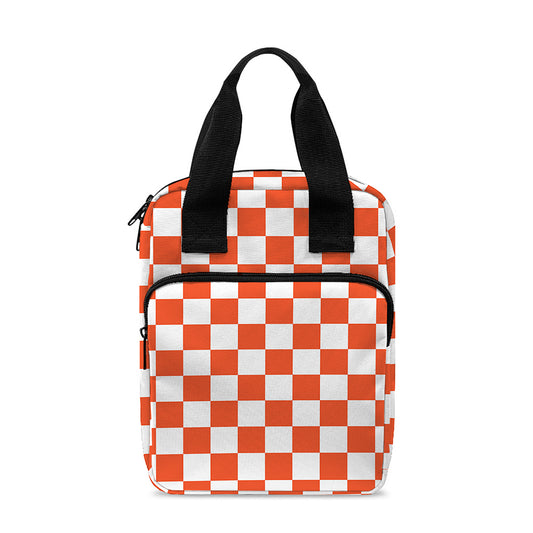 Lava Orange And White Checkered Print Bible Tote Bag