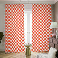 Lava Orange And White Checkered Print Dimout Pencil Pleat Curtains