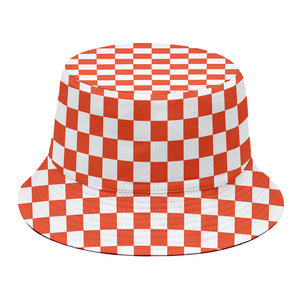 Lava Orange And White Checkered Print Bucket Hat