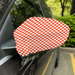Lava Orange And White Checkered Print Car Side Mirror Covers