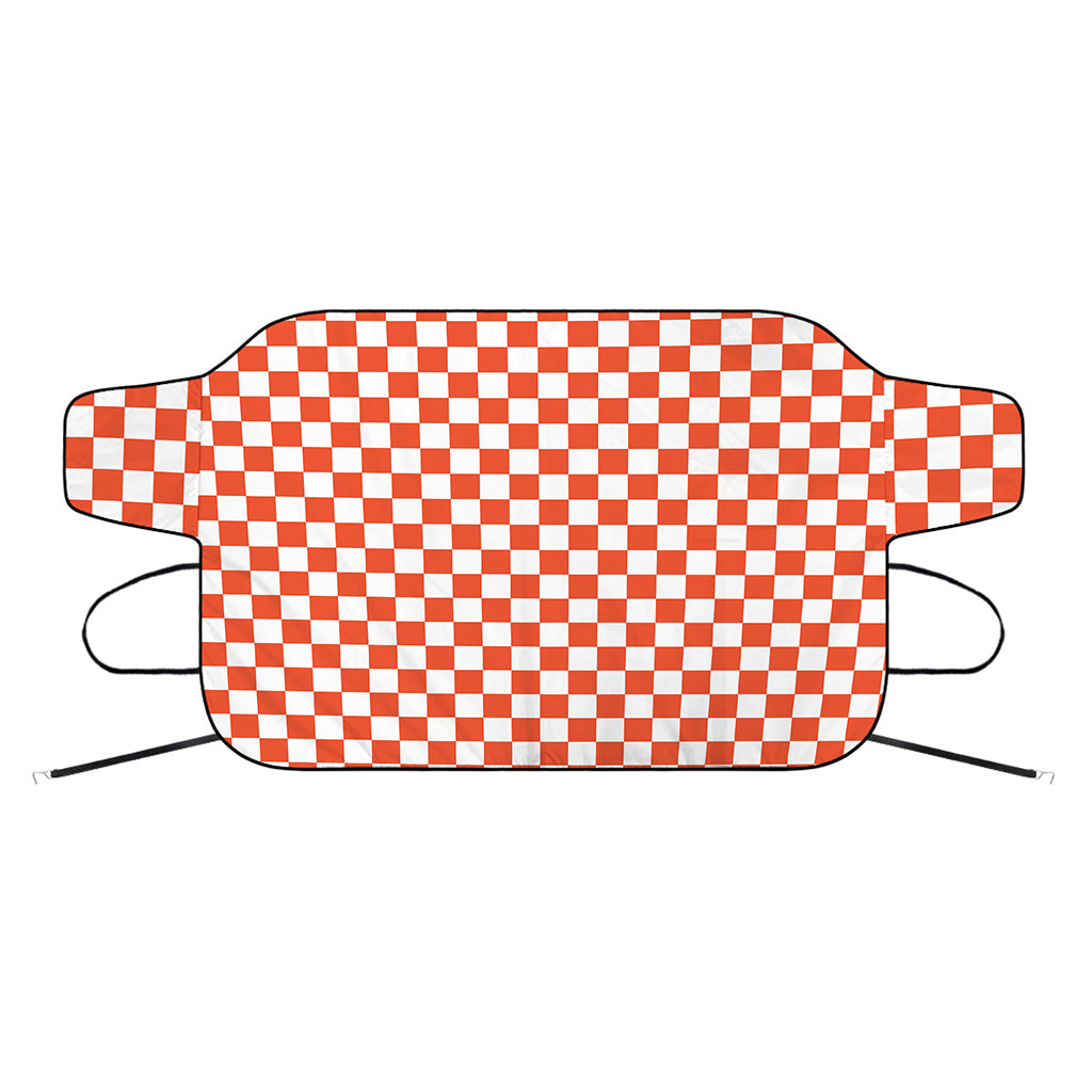 Lava Orange And White Checkered Print Car Windshield Snow Cover