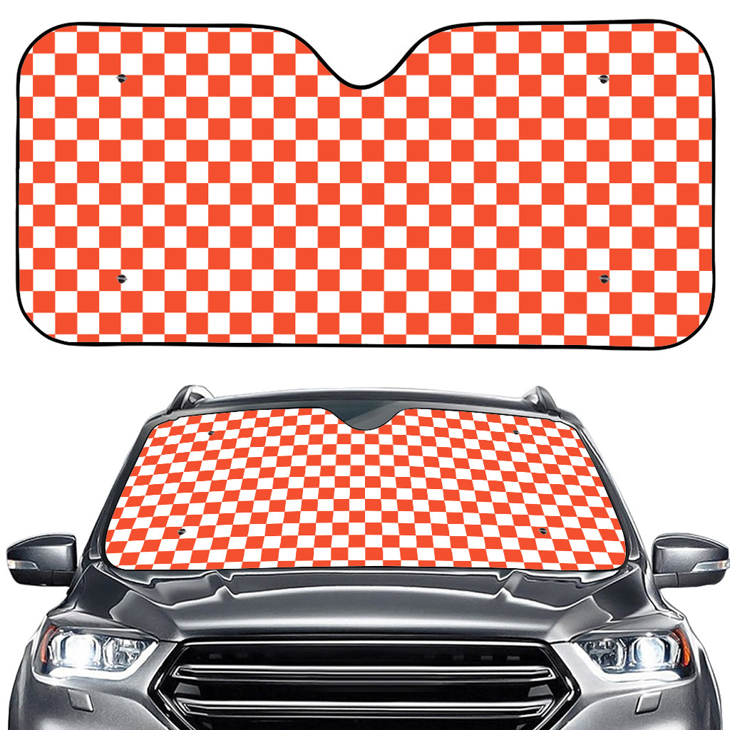 Lava Orange And White Checkered Print Car Windshield Sun Shade