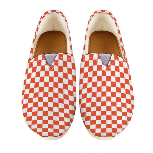 Lava Orange And White Checkered Print Casual Shoes