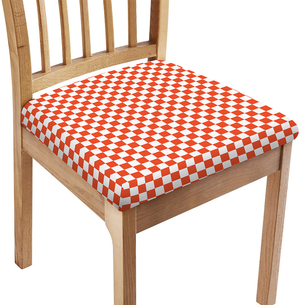 Lava Orange And White Checkered Print Chair Cushion Cover