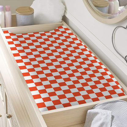 Lava Orange And White Checkered Print Changing Pad Cover