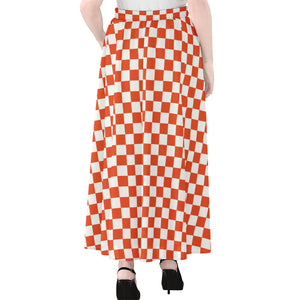 Lava Orange And White Checkered Print Chiffon Maxi Skirt