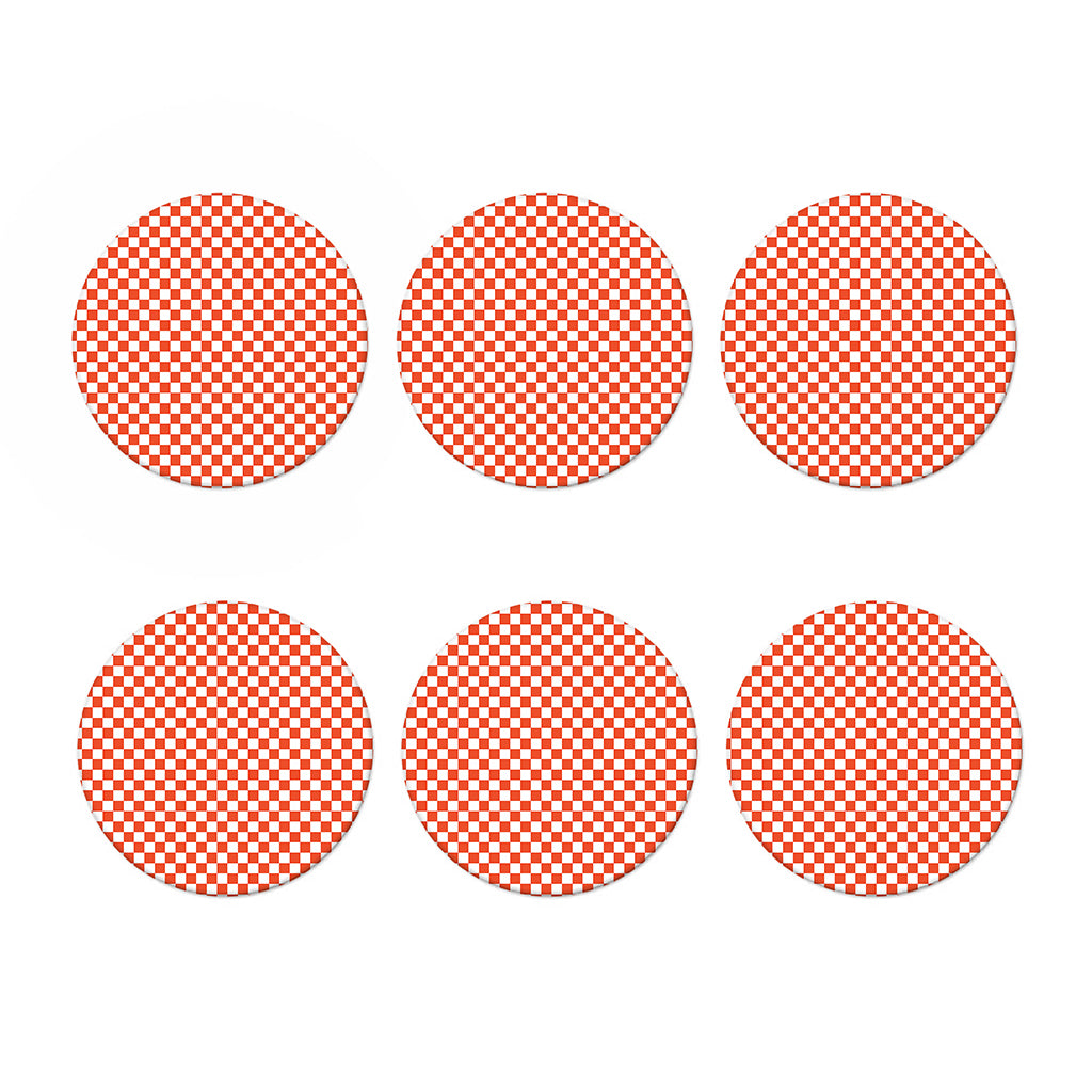 Lava Orange And White Checkered Print Coaster Set