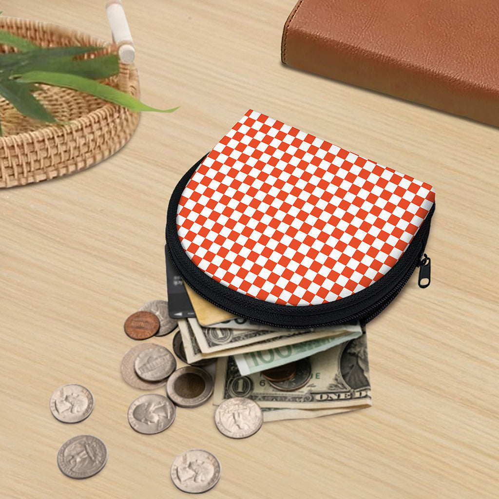 Lava Orange And White Checkered Print Coin Purse