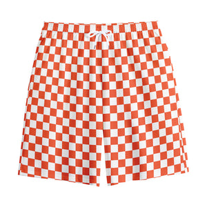 Lava Orange And White Checkered Print Cotton Shorts