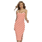 Lava Orange And White Checkered Print Cross Back Cami Dress